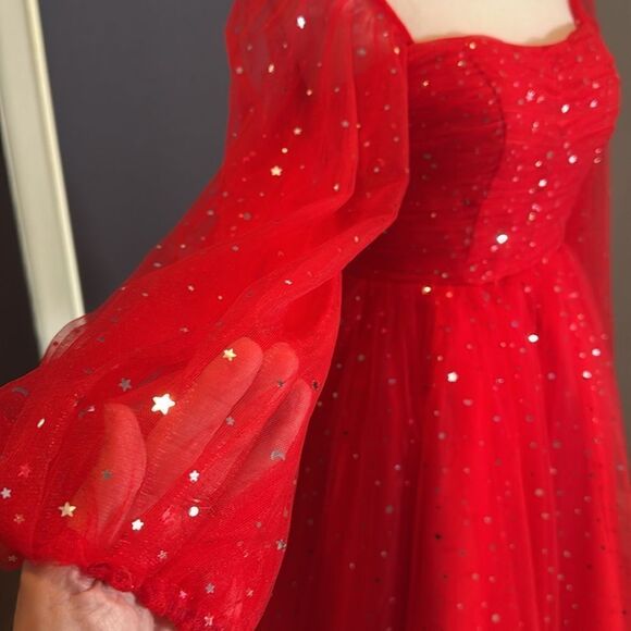 Women’s Red Short Stars & Moons Party Homecoming Dress Corset Back Size 0 NEW - Picture 8 of 13